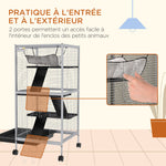 Cage pour Petits Animaux Portable à 4 Niveaux avec Roulettes, 2 Portes, 3 Rampes, Hamac et Plateau Amovible