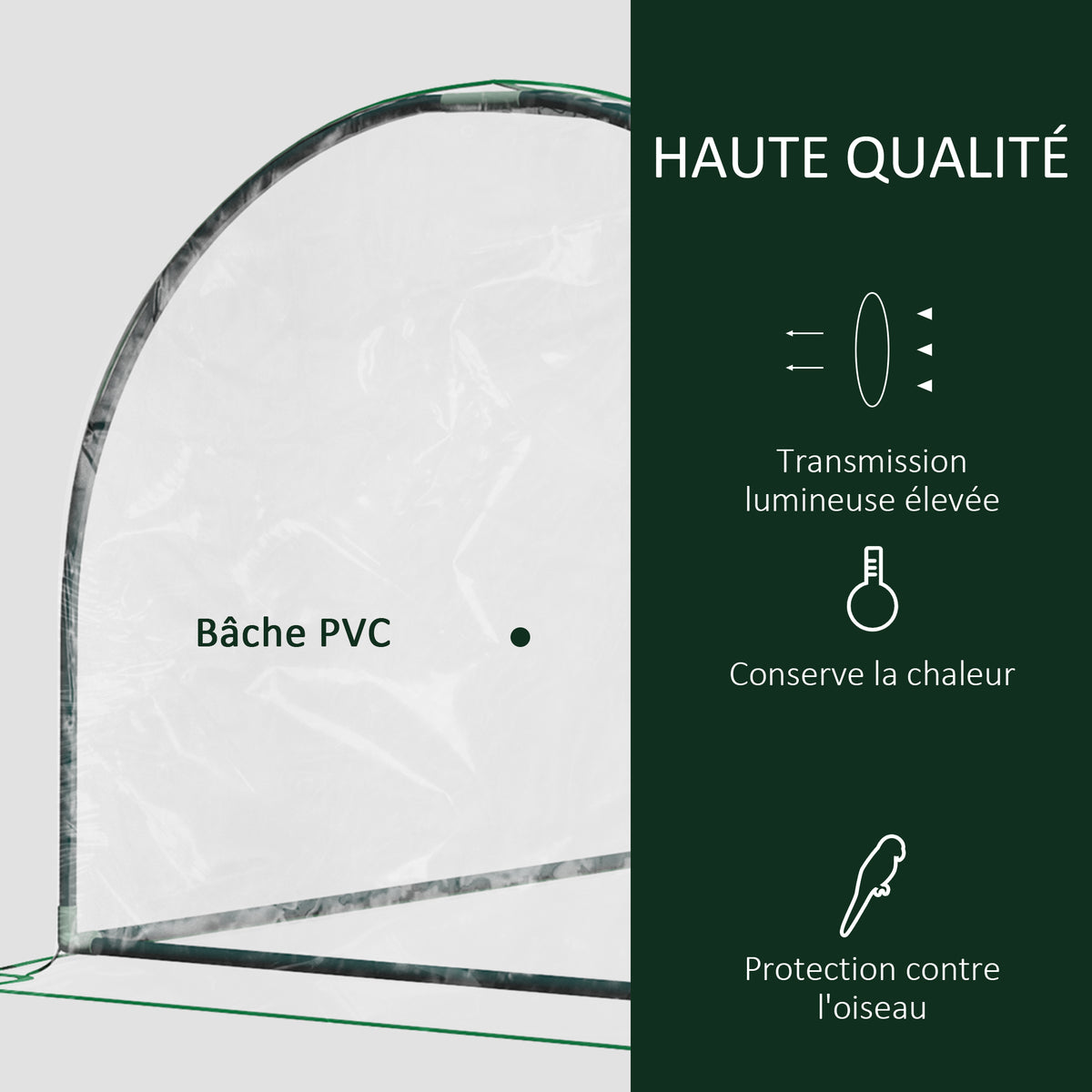 Serre de Jardin Tunnel mini serre tunnel serre à tomates 2L x 1l x 0,8H m Grande Porte zippée bâche Plastique Transparent métal époxy Vert