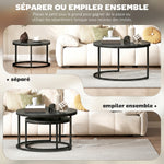 Lot de 2 tables basses gigognes empilable design industriel pieds en métal noir