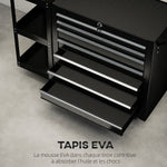 Servante d'Atelier en Acier à 7 Tiroirs, Chariot à Outils sur Roulettes avec Étagère Latérale Amovible, Noir