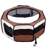 Parc enclos pliable pour chien chat petits animaux octogonal en tissu Oxford et acier Ø 90 x 41H cm marron beige