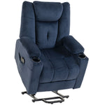 Fauteuil Releveur Électrique Massage Vibration et Chaleur, Fauteuil Relax Électrique en Velours, Dossier Inclinable Bleu