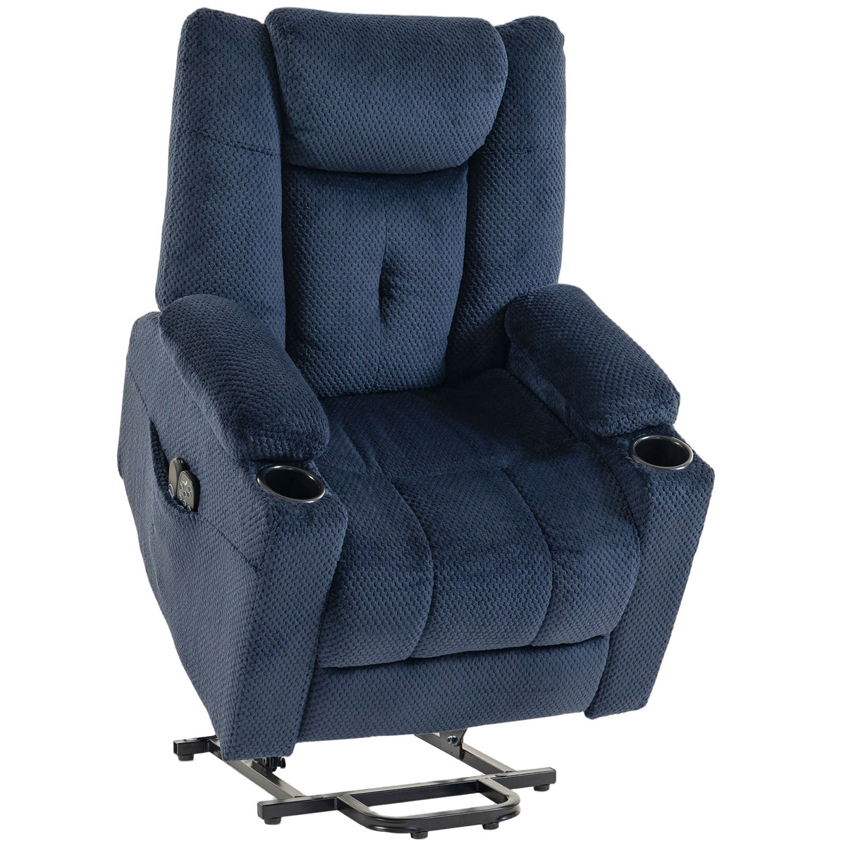 Fauteuil Releveur Électrique Massage Vibration et Chaleur, Fauteuil Relax Électrique en Velours, Dossier Inclinable Bleu