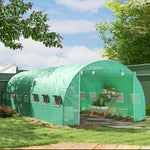 Serra da giardino a tunnel 24m² 8L x 3P x 2A m - 16 finestre, porta avvolgibile con cerniera, acciaio galvanizzato, telo in PE, verde