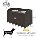 Gamelles Chiens Surélevées, Porte-Gamelles Surélevé Rangement 2 en 1, Tiroir, 2 Gamelles, 60x30x36cm, Marron Café