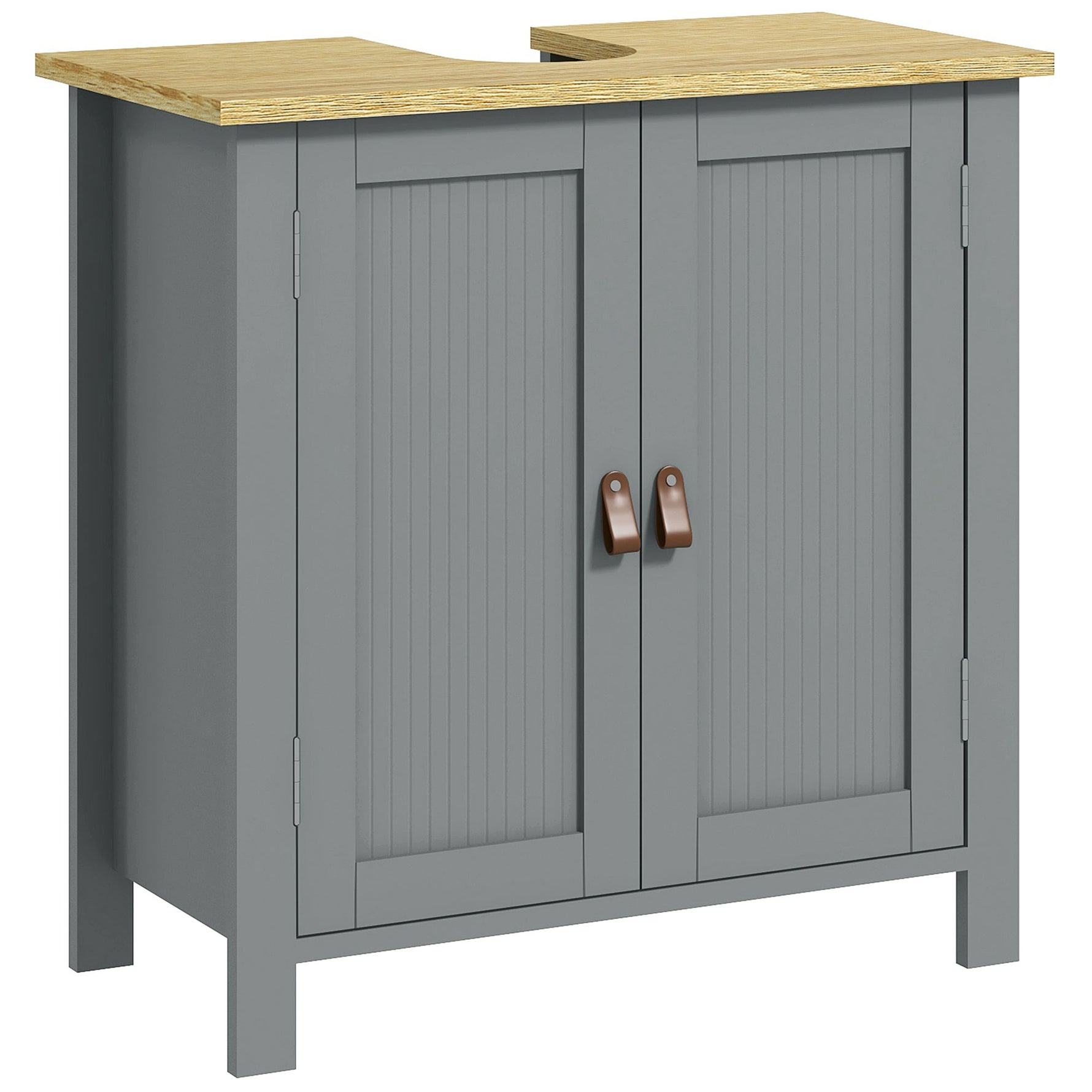 Meuble sous lavabo 2 portes étagère réglable 2 étages à l'intérieure poignées en PU 60 x 30 x 60 cm gris