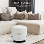 Repose pied salon pivotant à 360°, ottoman rond rembourré en PU avec base en acier, Ø 45,5 x 44,5 cm, blanc