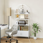 Étagère de rangement, bibliothèque arquée à 4 niveaux avec placard double porte, 80 x 30 x 187 cm, blanc