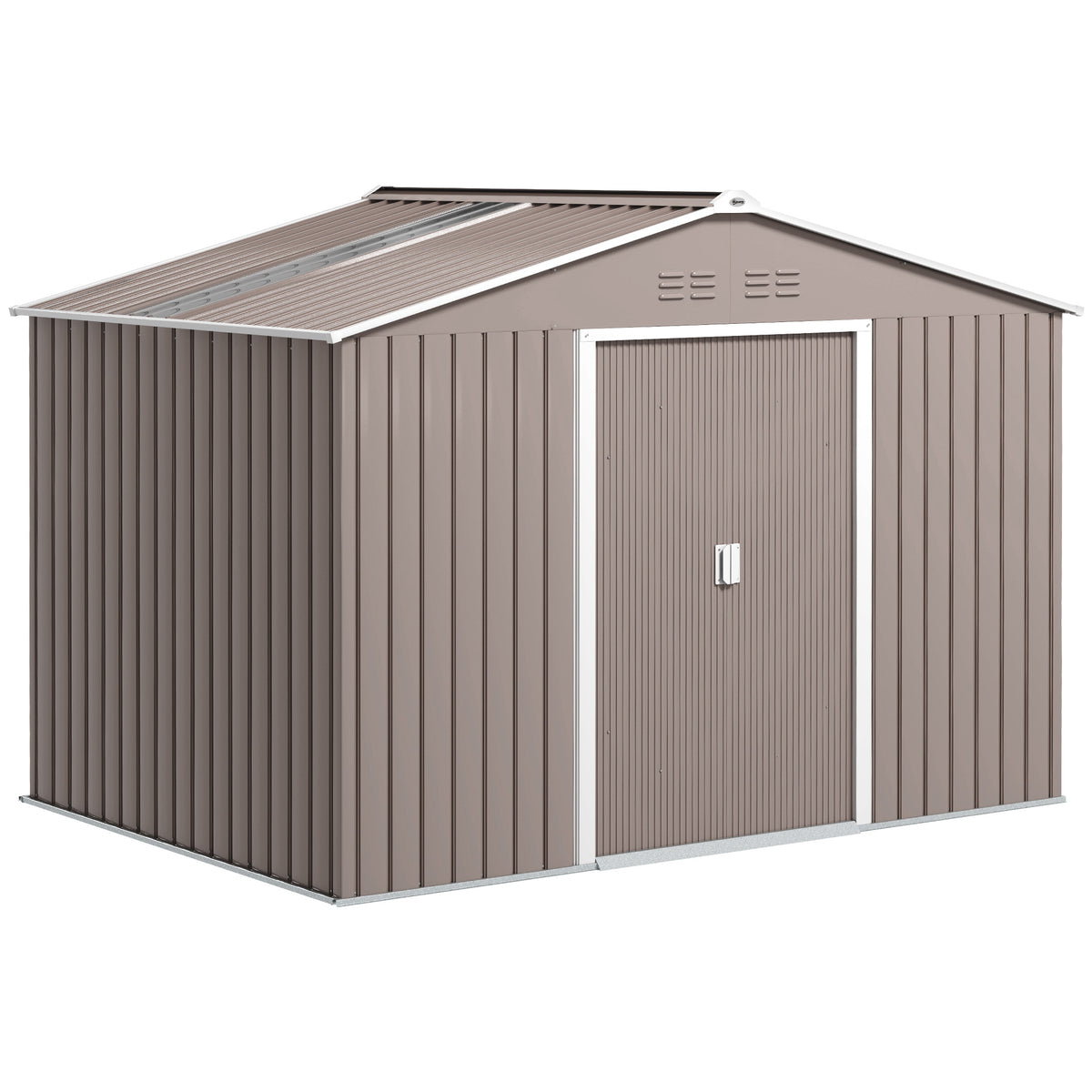 Abri de jardin 5,4 m² 2,77 x 1,95 x 1,92 m kit de fondation porte coulissante ventilations tôle acier, gris clair