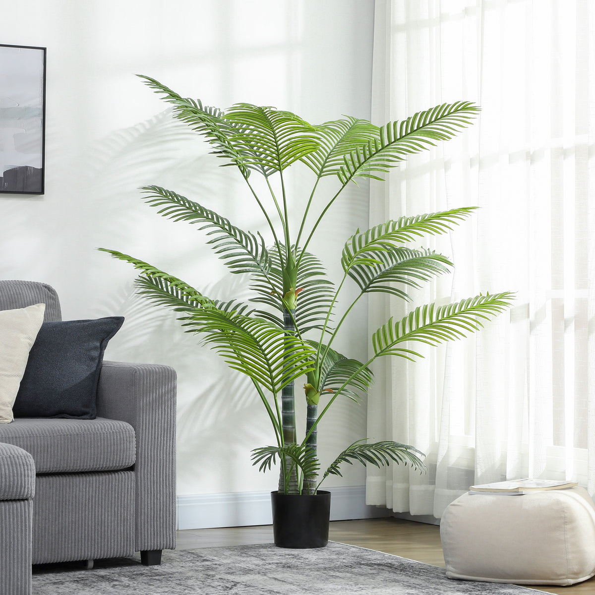 Plante artificielle intérieure 170 cm, palmier arbre artificiel avec pot en plastique et flocage, vert