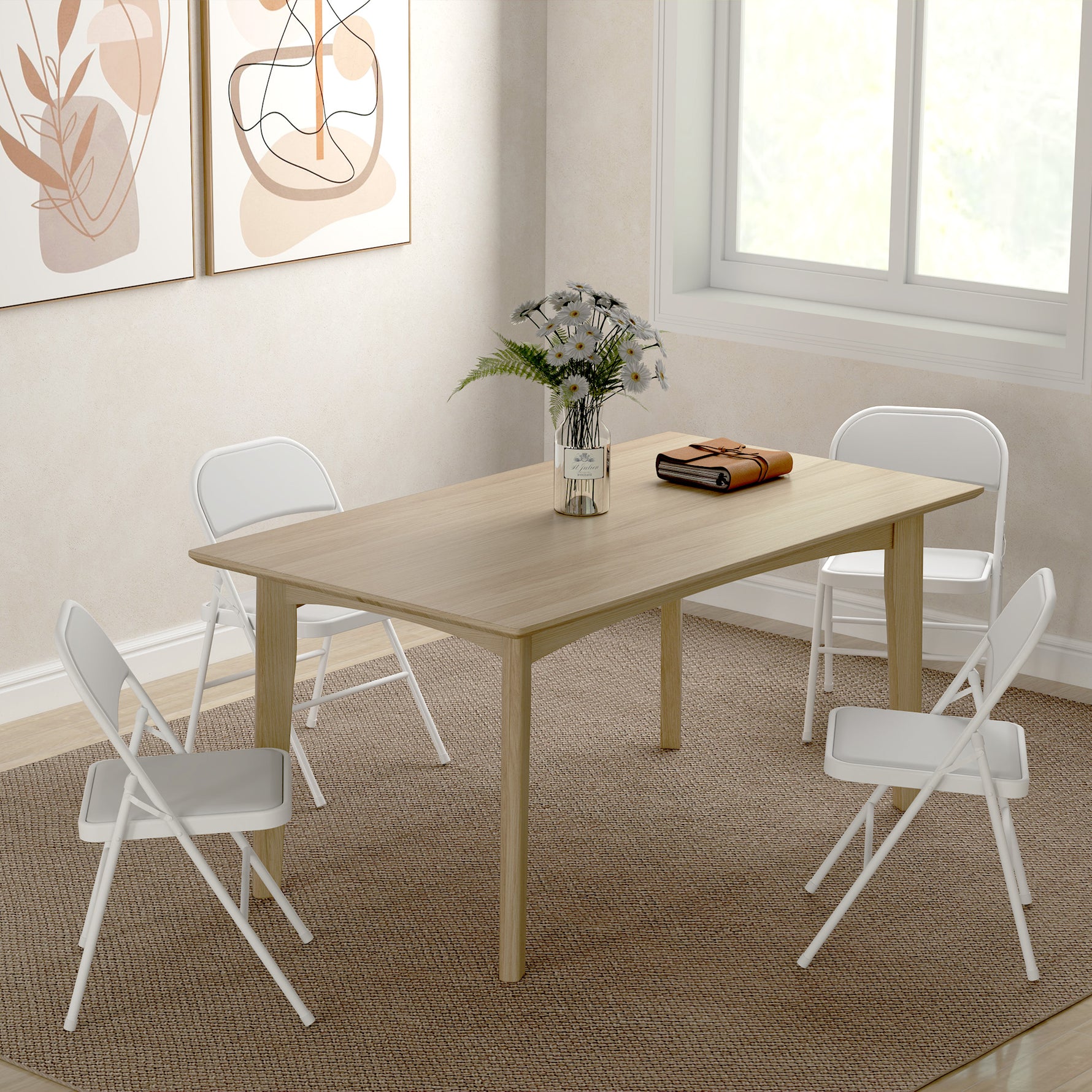 Lot de 4 chaises pliantes chaises de salle à manger portables cadre en acier dim. 45l x 46P x 78H cm blanc
