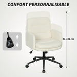 Chaise de bureau, fauteuil de bureau pivotante avec hauteur réglable, fonction de bascule, 61,5 x 65 x 91-101 cm, crème