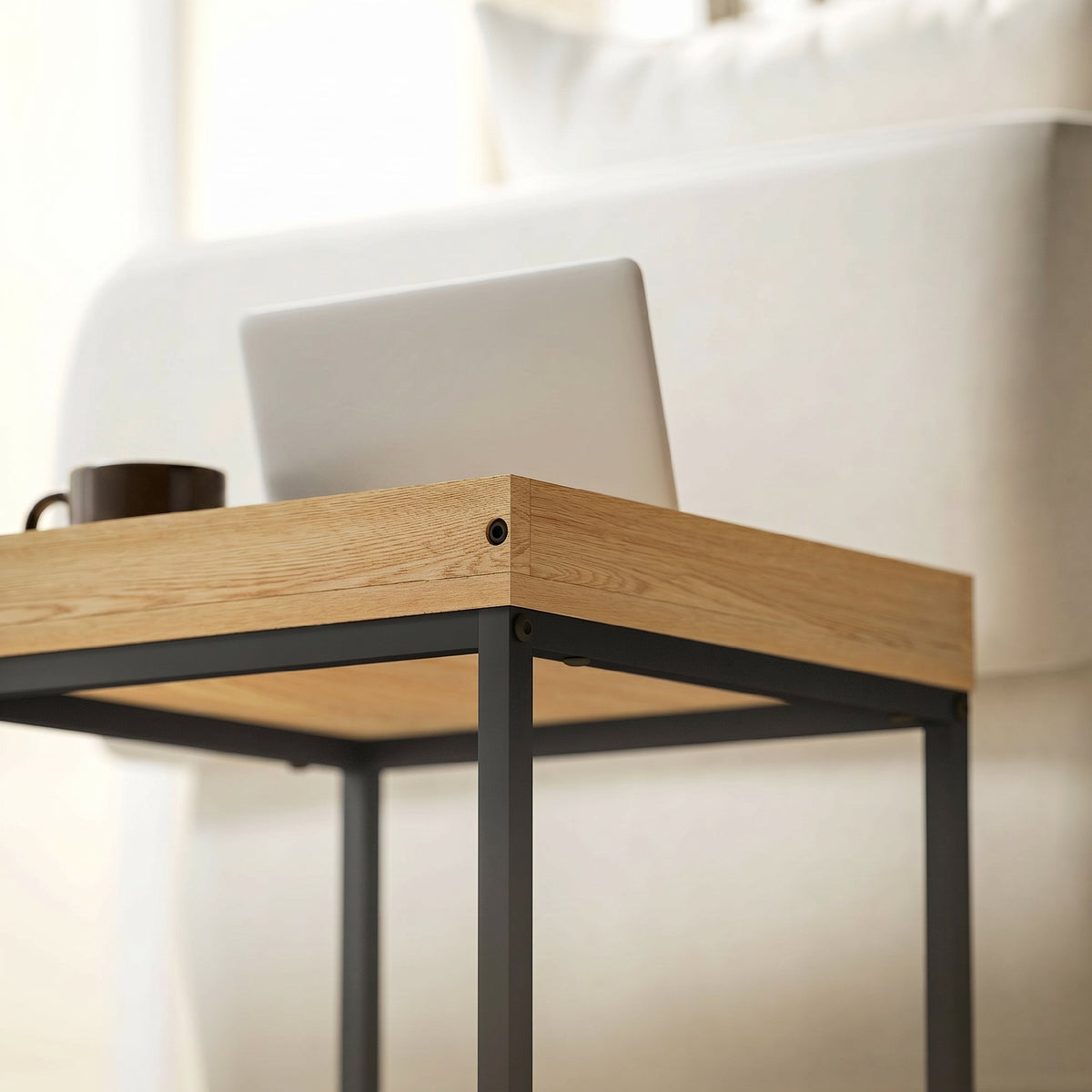 Set van 2 vierkante nesttafels, salontafels met stalen frame, moderne stijl, zwart