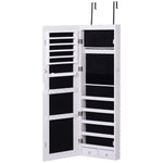 Armoire à bijoux suspendue au mur ou à la porte avec miroir, LED, 5 étagères, 2 tiroirs, 37x10x120cm, effet bois grisé