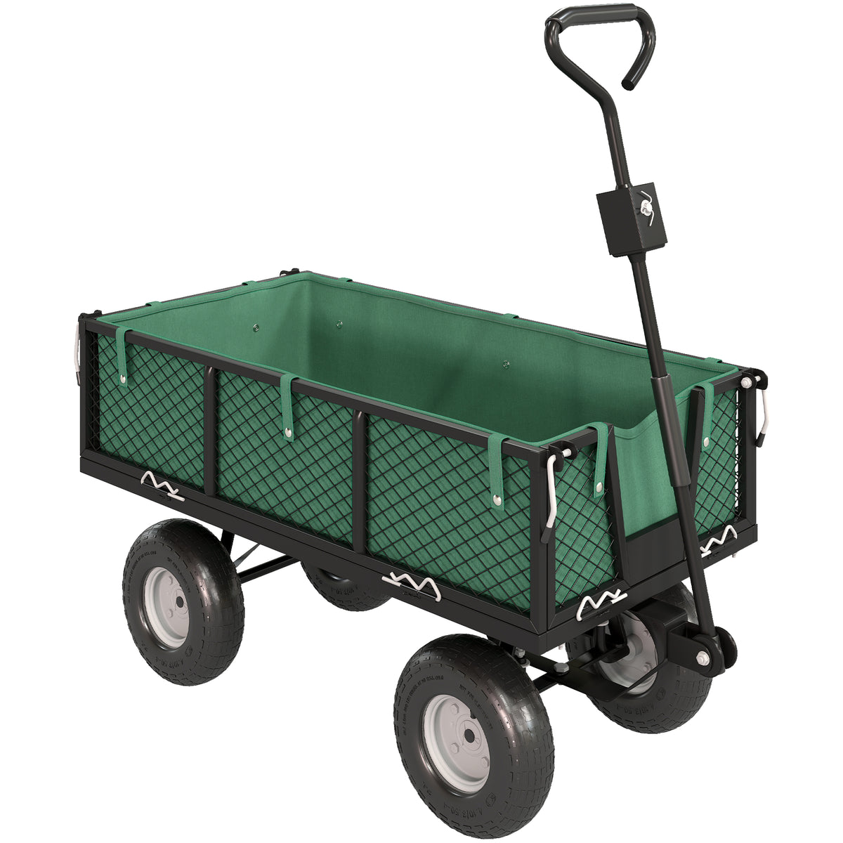 Gartenwagen 300 kg, Bollerwagen mit abnehmbarer Plane und 180° drehbarem Griff, klappbare Seitenteile, Grün