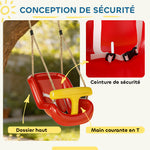 Balançoire pour enfants, balançoire bébé extérieure, dossier haut, barre de sécurité, hauteur ajustable, rouge et jaune