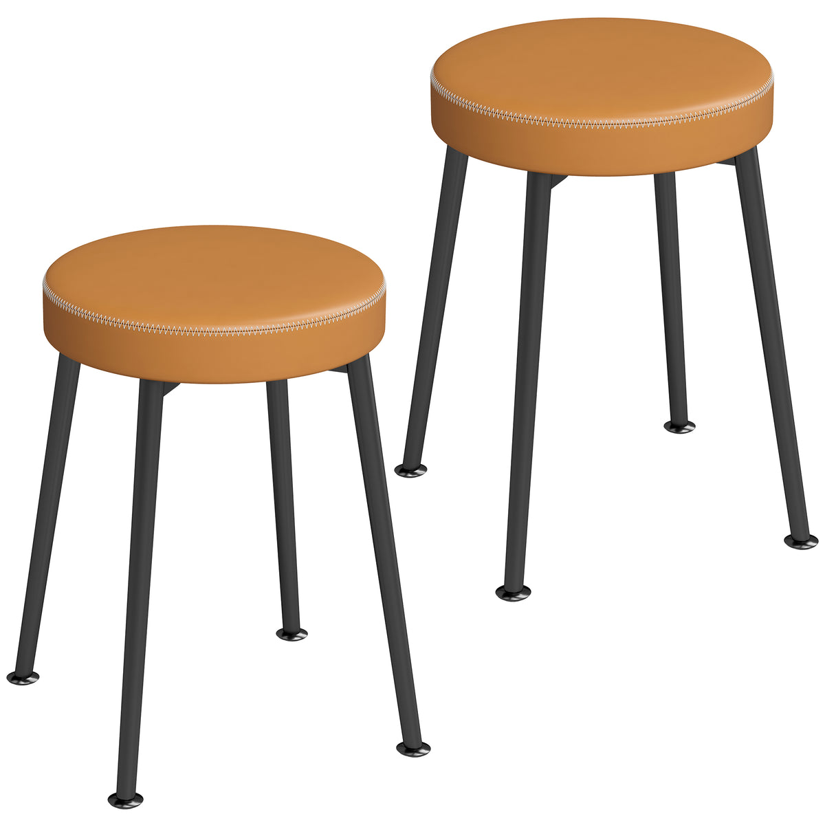 Lot de 2 chaises de salle à manger rondes, chaises de cuisine empilables avec assise rembourrée en PU, marron et noir