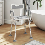 Taburete de ducha, silla de ducha ergonómica, altura regulable, patas antideslizantes, 56,5 x 53,5 x 87 cm, blanco y gris