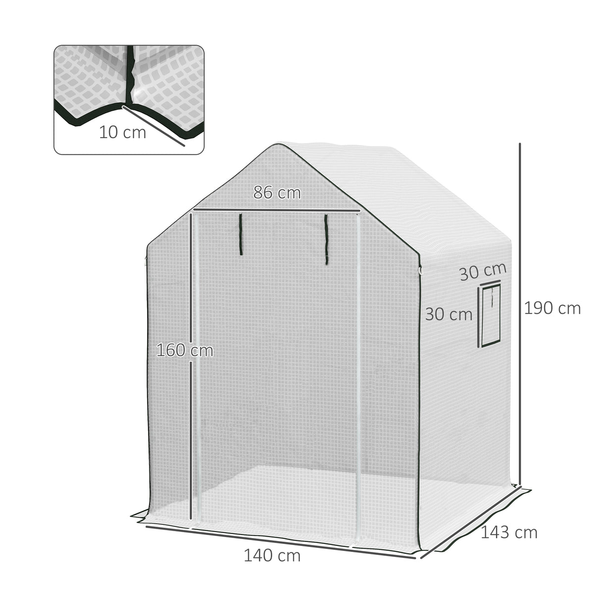 Bâche de remplacement pour serre de jardin 140 x 143 x 190 cm avec fenêtre et porte à fermeture éclair anti-UV
