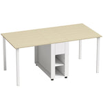 Table à manger pliante pour 6 personnes 39-168 cm, table de cuisine avec 2 tiroirs et 4 étagères ouvertes, blanc