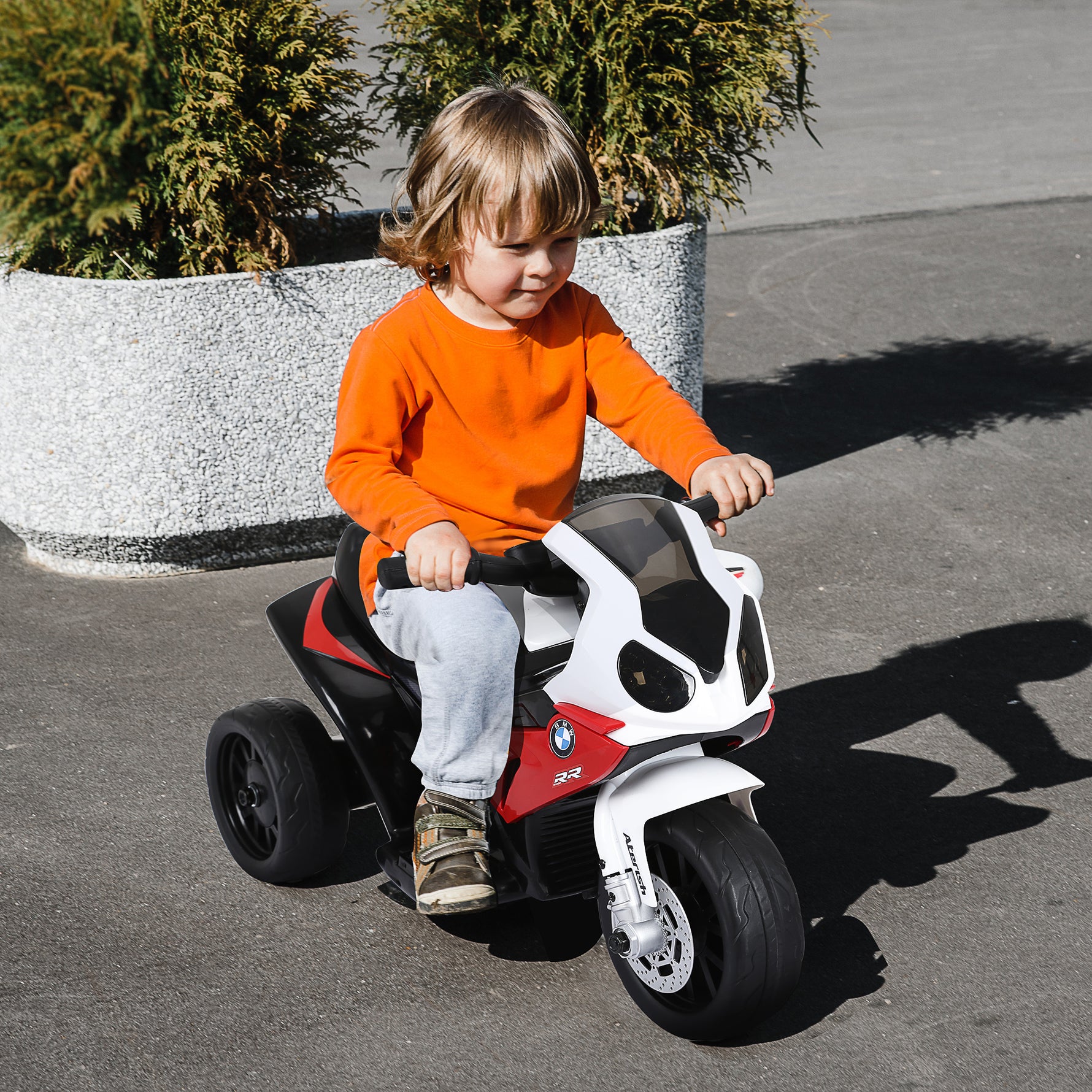 Moto électrique enfants, 3 roues sous licence BMW S1000 RR, 6V et 2,5 Km/h, voiture électrique enfants avec effets lumineux et sonores, moto enfant, charge max. 20 kg, rouge