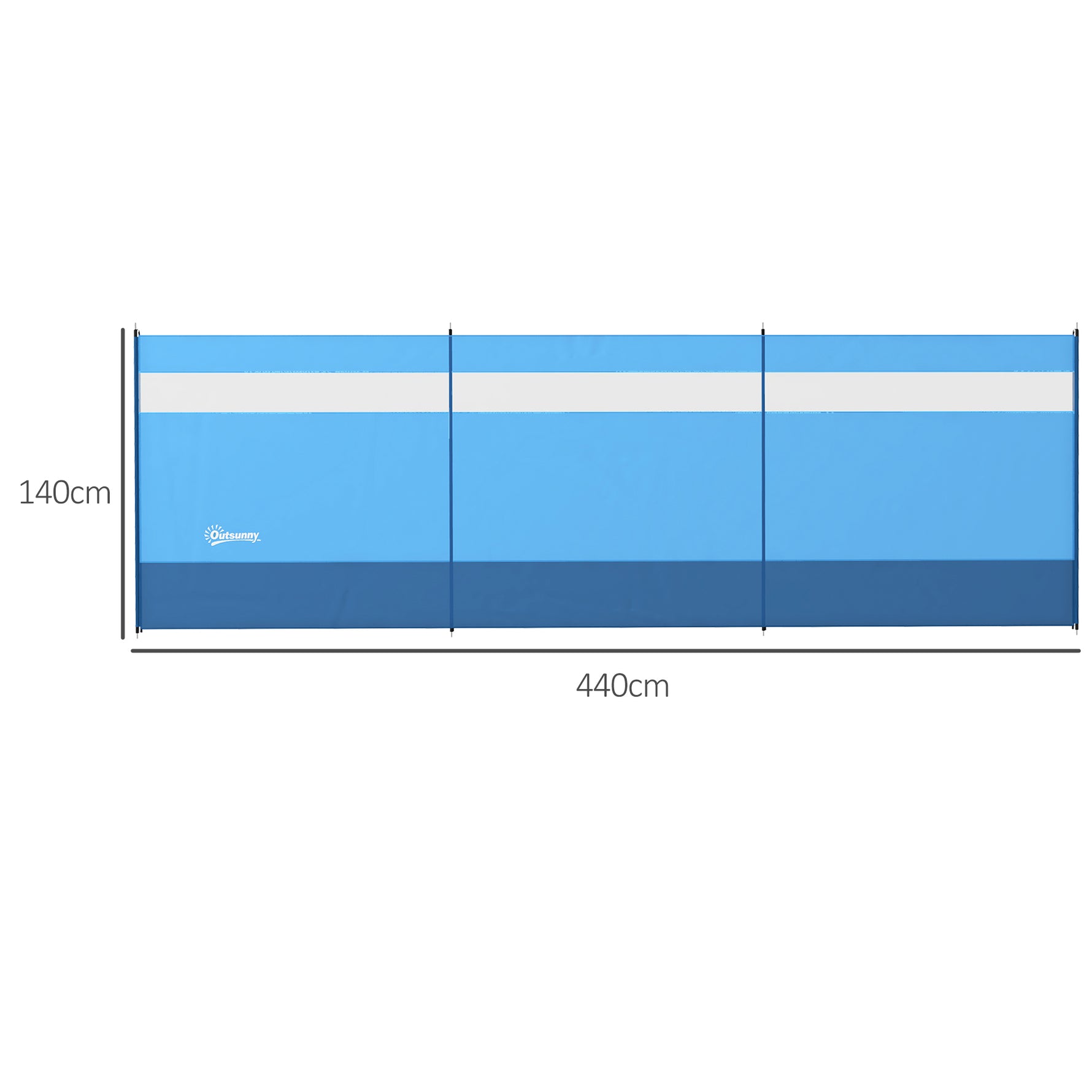 Paravent brise-vent de camping portable pliable avec sac de transport et poteaux en acier dim. 440 cm x 140 cm bleu
