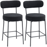 Lot de 2 tabourets de bar en tissu bouclette, chaises de bar avec dossier courbé, repose-pieds, 49x52x95cm, noir