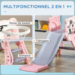 Toboggan pour enfants, toboggan intérieur pour enfants, avec panier de basket, thème tigre, de 18 à 36 mois, rose