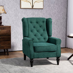 Gecapitonneerde salonfauteuil met brede zitting, houten poten, klassieke stijl, hoog comfort, 74 x 86 x 102 cm, groen