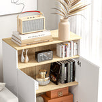 Meuble de rangement buffet sur pied scandinave placard 2 portes avec étagère intérieure blanc et aspect bois