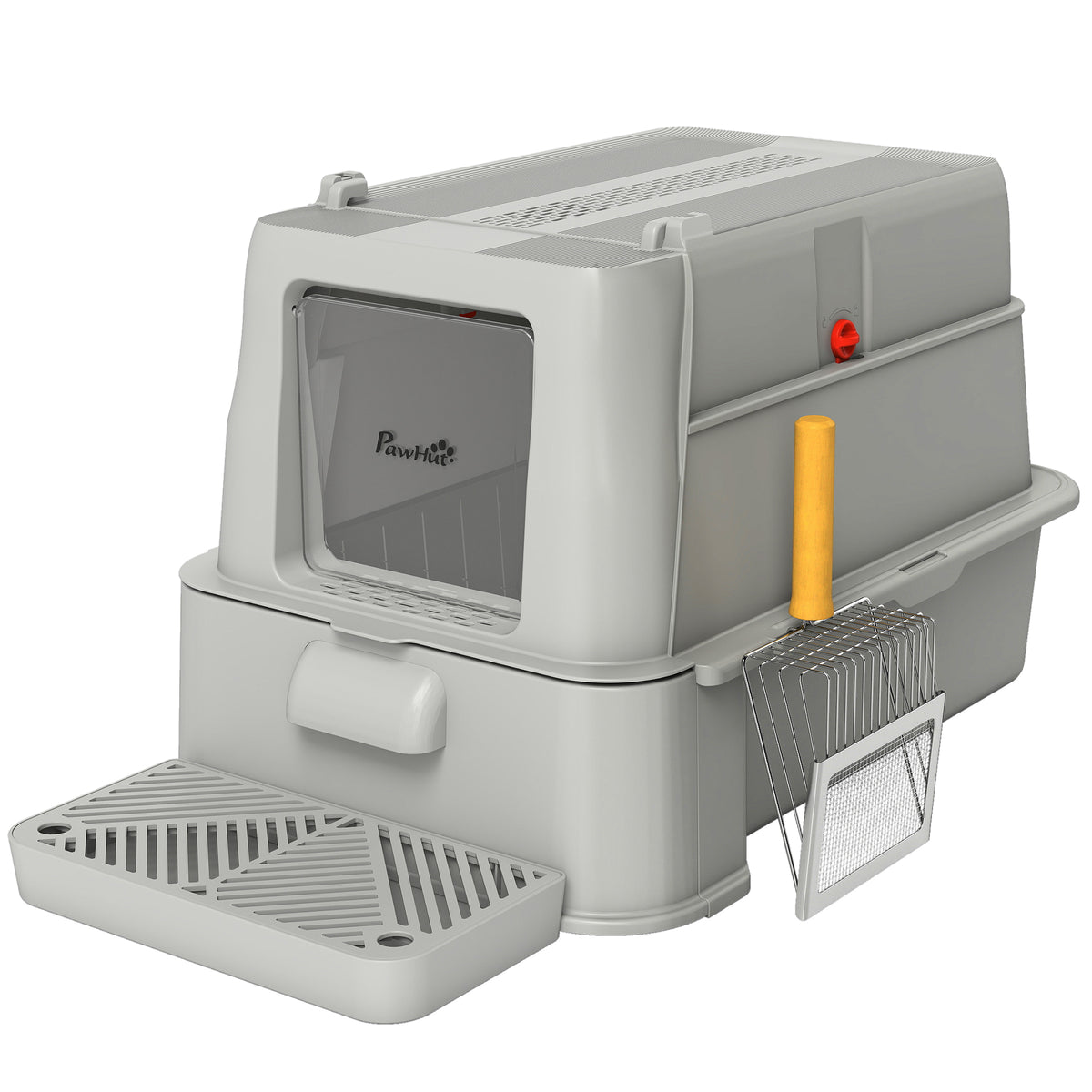 80L-eko Altzairu Herdoilgaitzezko Katuen Hondakin-ontzia, 180°-ra Tolesteko Estalkiarekin, Tiradera Lerragarriarekin, Palarekin, 63x43x43cm, Gris Argia