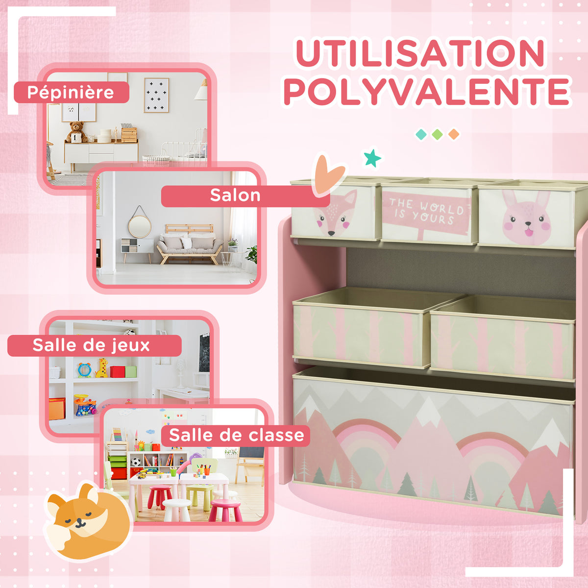 Meuble de rangement enfant avec 6 boîtes amovibles en tissu non tissé Organisateur de jouets, étagère 63L x 30l x 66H cm