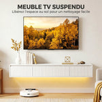 Meuble TV Suspendu Flottant 160 cm avec Éclairage LED et Prises, Meuble Télé pour Téléviseur 72 Pouces, Blanc