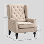 Gecapitonneerde fauteuil met brede zitting, houten poten, klassieke stijl, zeer comfortabel, 74 x 86 x 102 cm, beige