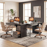 Bureau d'ordinateur, 120×50cm, bureau avec rangement, plateau clavier, compartiment ouvert et 2 tiroirs, gris