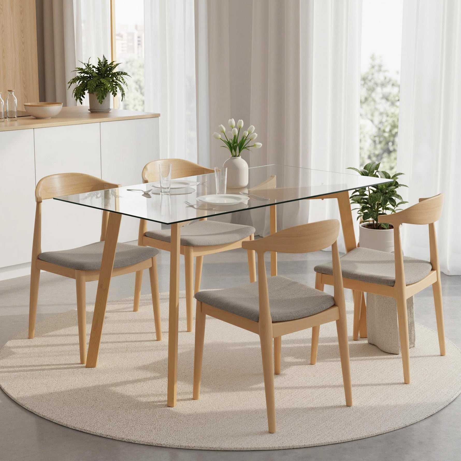 Table à manger pour 4 personnes, 120x60x76cm, table de cuisine, plateau en verre trempé et pieds en acier, transparent