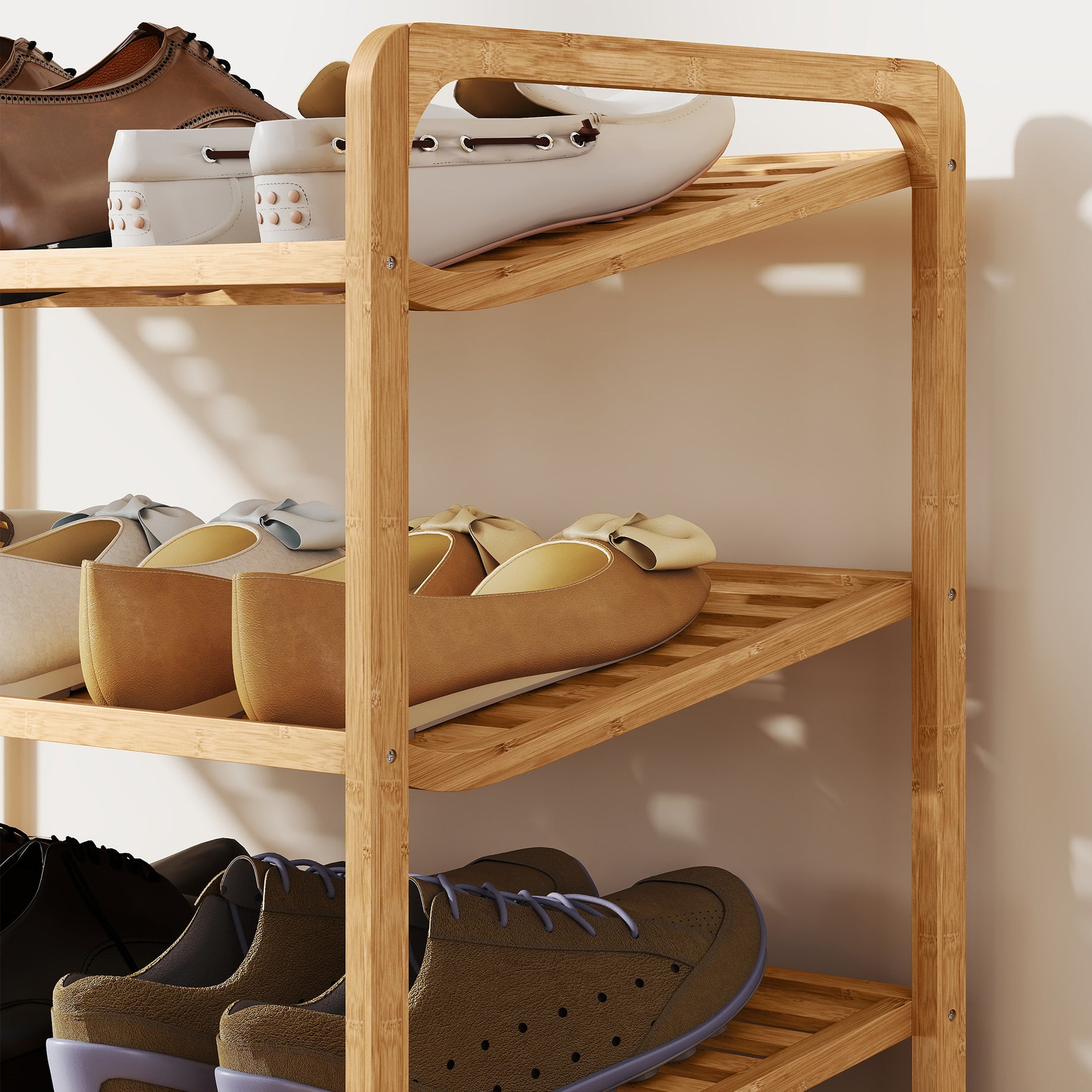 Étagère à chaussures en bambou à 3 niveaux, porte-chaussures capacité 12 paires, 76x33x50,8cm, bois naturel