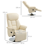 Fauteuil de relaxation inclinable pivotant repose-pied réglable, jusqu'à 150 kg, pour salon, chambre, home cinéma, crème