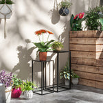 Lot de 2 supports pot de fleurs encastrables 2 hauteurs différentes 58,5 et 65 cm - acier noir