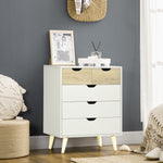 Commode 5 tiroirs meuble de rangement 4 pieds biseautés - bois, 60 x 40 x 77,5 cm, blanc