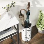 Porte parapluie cylindrique support pour parapluies bac d'égouttement amovible et 4 crochets, Ø 17 x 41 cm, blanc