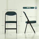 Lot de 4 chaises pliantes chaises de salle à manger portables avec assises et dossiers rembourrés en velours côtelé bleu