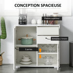 Meuble de rangement buffet commode armoire de rangement avec 2 tiroirs et 2 placards à portes, étagères réglables, pour salon, cuisine, chambre, 79 x 36 x 74 cm blanc