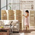 Paravent intérieur en bois 4 panneaux 160 x 170 cm, séparateur de pièce pliable 3 étagères, bois naturel effet brûlé