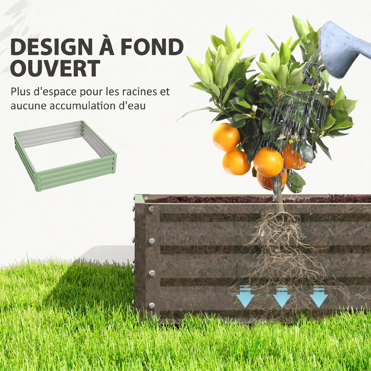 Carré potager de jardin potager surélevé, acier galvanisé, résistant à la rouille 120x120x30cm, vert clair