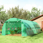 Serra da giardino a tunnel 24m² 8L x 3P x 2A m - 16 finestre, porta avvolgibile con cerniera, acciaio galvanizzato, telo in PE, verde