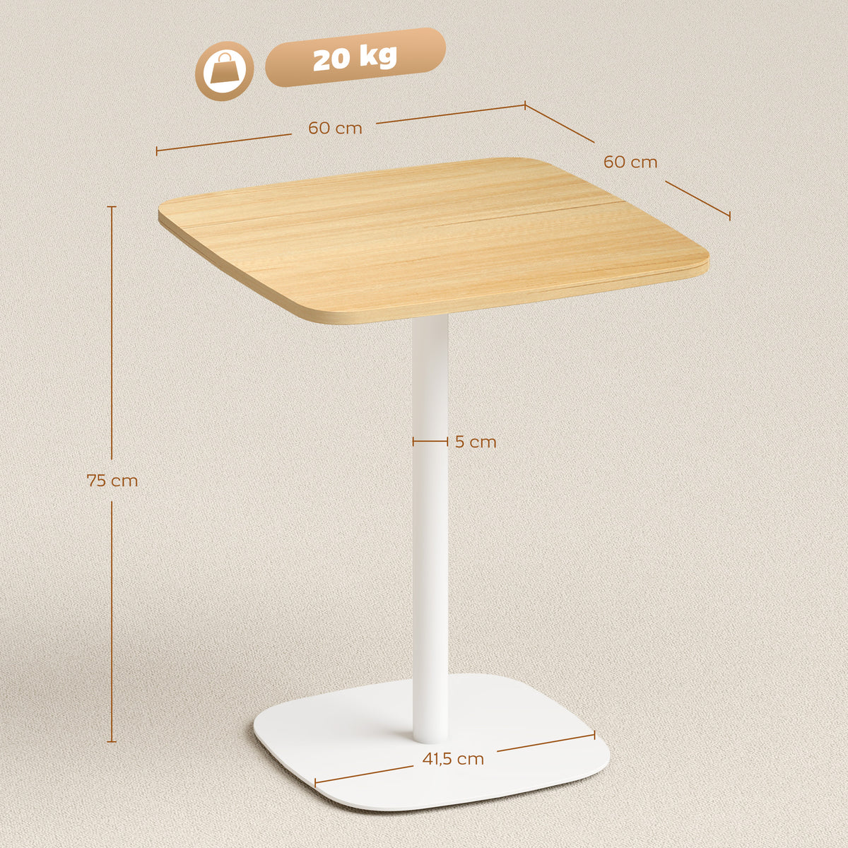 Tavolo da pranzo quadrato per 2 persone tavolo da cucina piano effetto legno base quadrata 60x60x75cm effetto legno naturale