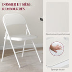 Lot de 2 chaises pliantes chaises de salle à manger portables cadre en acier dim. 45l x 46P x 78H cm blanc