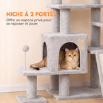 Arbre à Chat 5 niveaux 152cm, Niche, Hamac, Plateforme, Poteaux à Griffer, Balles Suspendues, Gris Clair