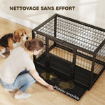 Jaula para perro resistente, caseta para interior con techo abatible y puerta de alimentación, acero, 94 x 60 x 64 cm, negro